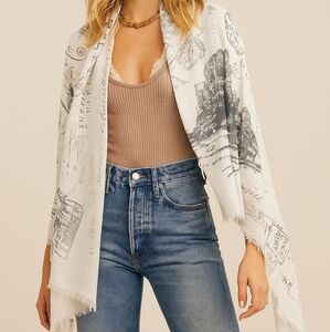 NEW! B&W Mont Saint-Michel Graphic Pashmina – Soft Souvenir Scarf from France